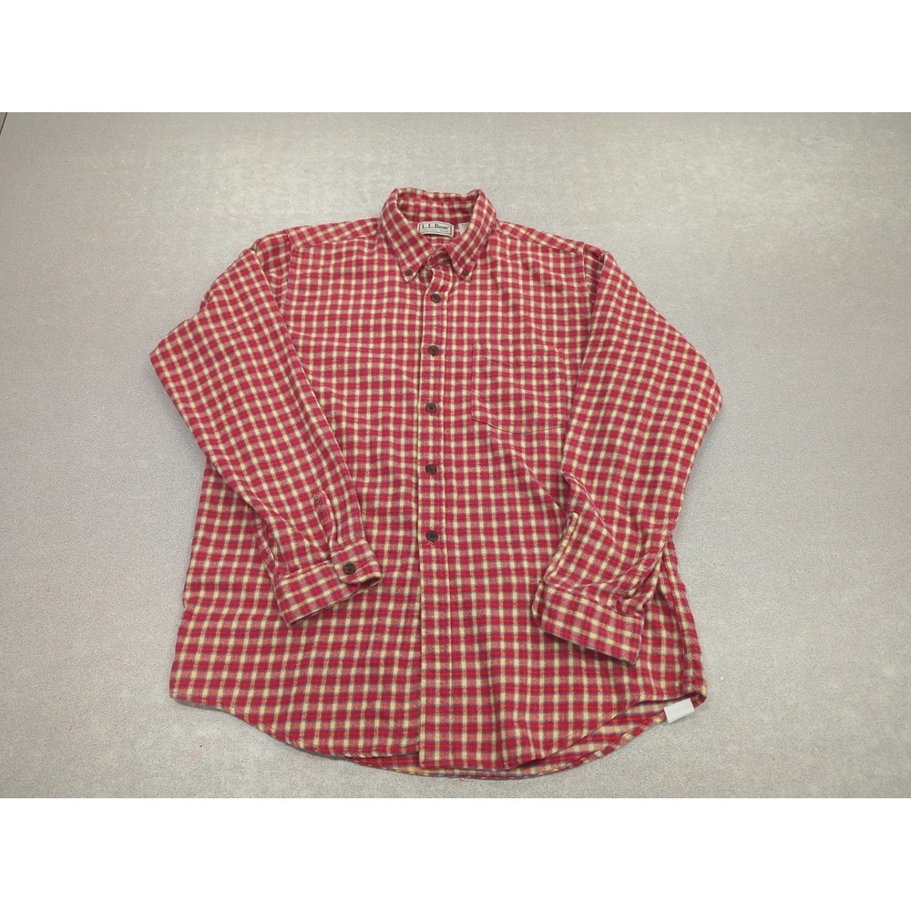 Vtg 90s LL Bean Flannel Shirt Kids XL 18-20 Red Yellow Plaid USA Women's Small